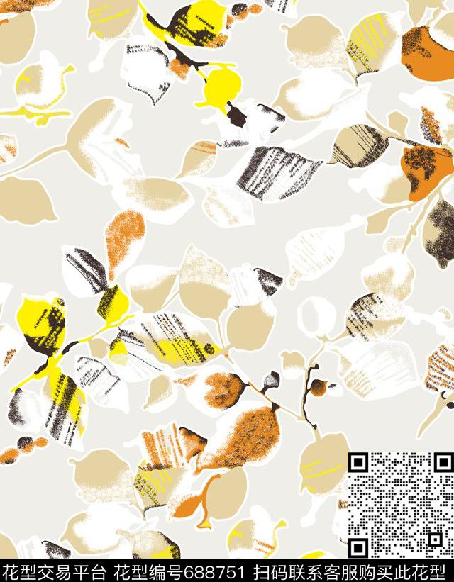 个性叶子花卉传统印花华亿平台下载（图片编号: 688751） - 瓦栏（Walan）