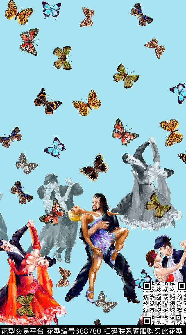 昆虫舞蹈蝴蝶数码印花华亿平台下载（图片编号: 688780） - 瓦栏（Walan）