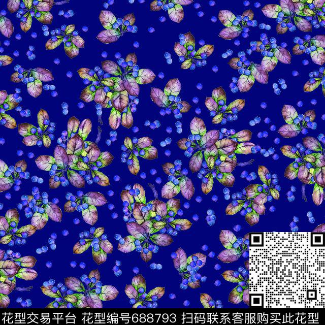 花卉小果果叶子数码印花华亿平台下载（图片编号: 688793） - 瓦栏（Walan）