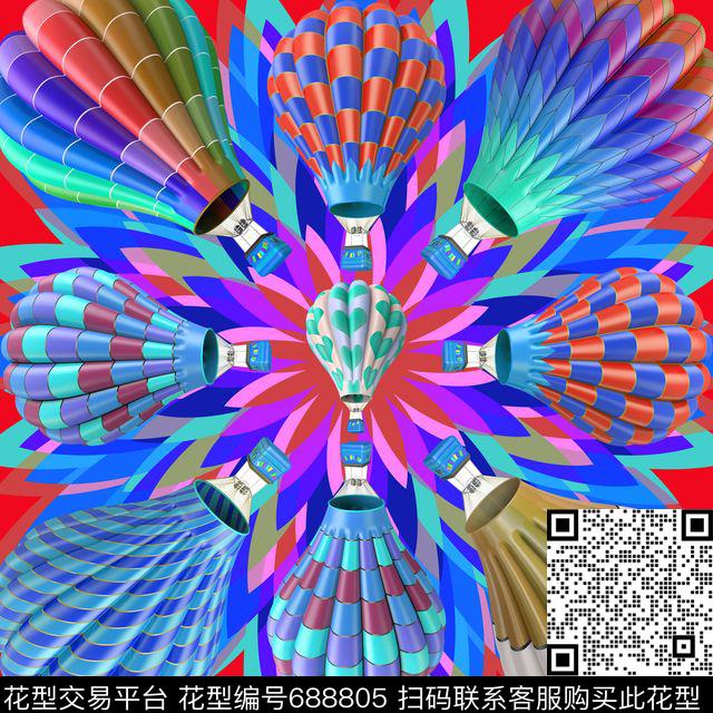 热气球丝巾方巾数码印花华亿平台下载（图片编号: 688805） - 瓦栏（Walan）