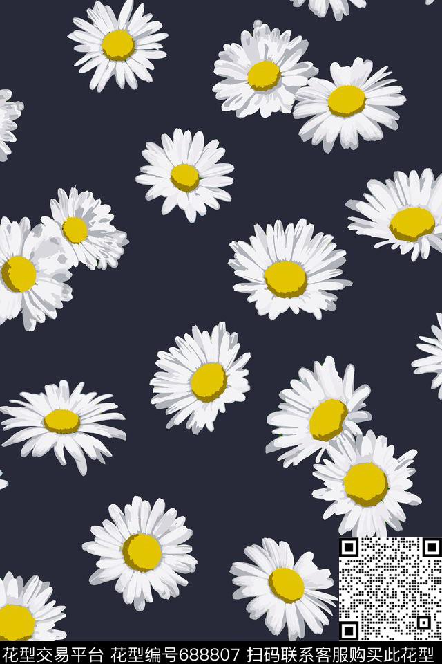 雏菊花朵花卉传统印花华亿平台下载（图片编号: 688807） - 瓦栏（Walan）