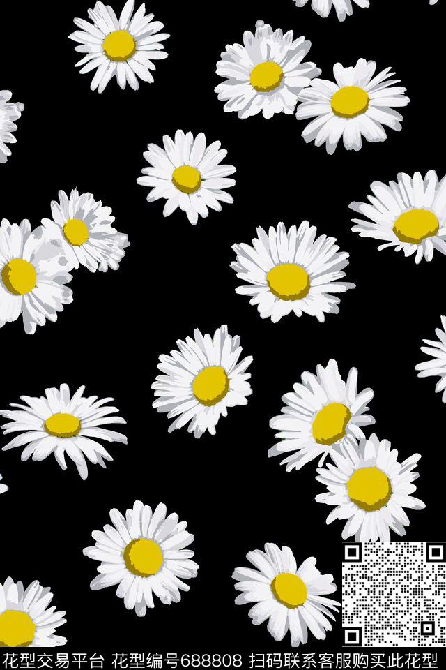 雏菊花朵花卉传统印花华亿平台下载（图片编号: 688808） - 瓦栏（Walan）