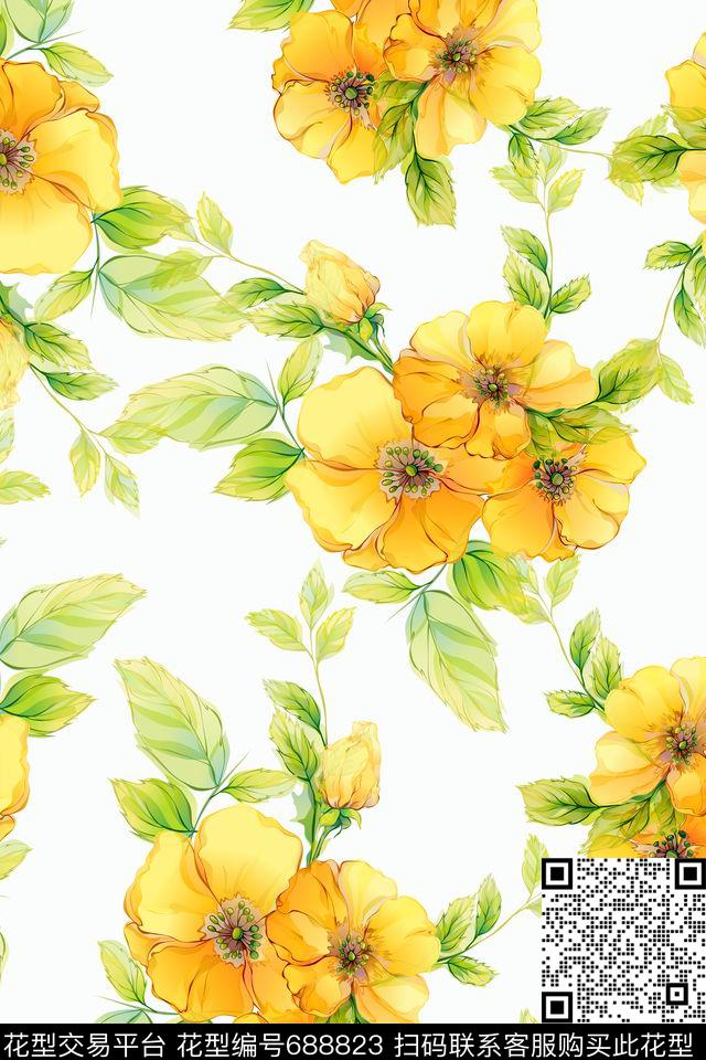 花卉乱花大花数码印花华亿平台下载（图片编号: 688823） - 瓦栏（Walan）