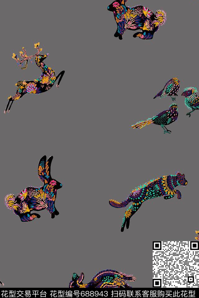 图腾动物女装数码印花华亿平台下载（图片编号: 688943） - 瓦栏（Walan）