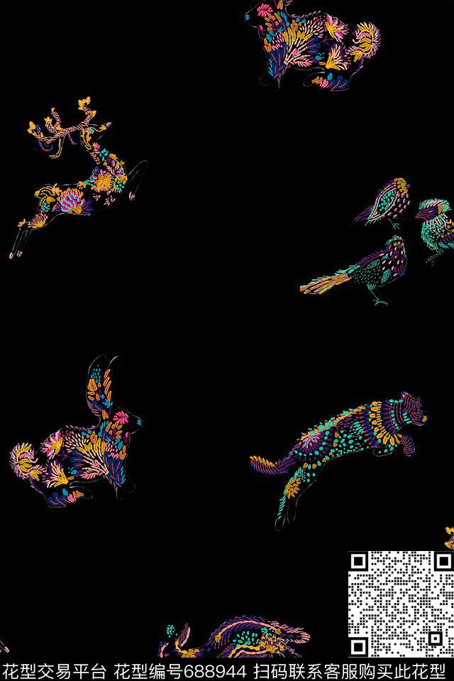 图腾动物女装数码印花华亿平台下载（图片编号: 688944） - 瓦栏（Walan）