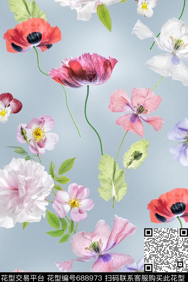 花卉罂粟花兰花数码印花华亿平台下载（图片编号: 688973） - 瓦栏（Walan）