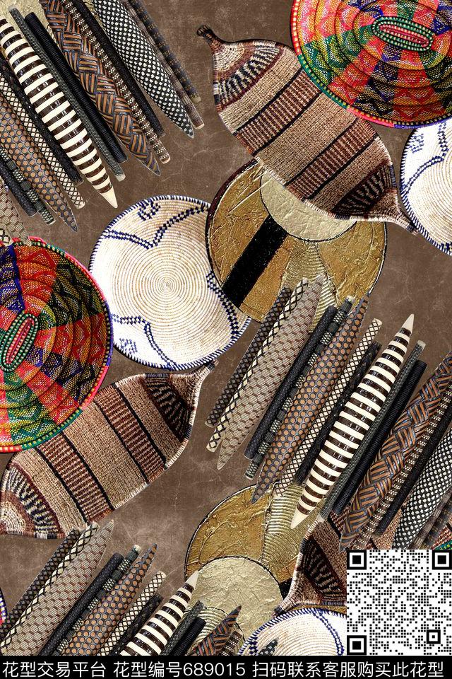 民族风编制竹器数码印花华亿平台下载（图片编号: 689015） - 瓦栏（Walan）