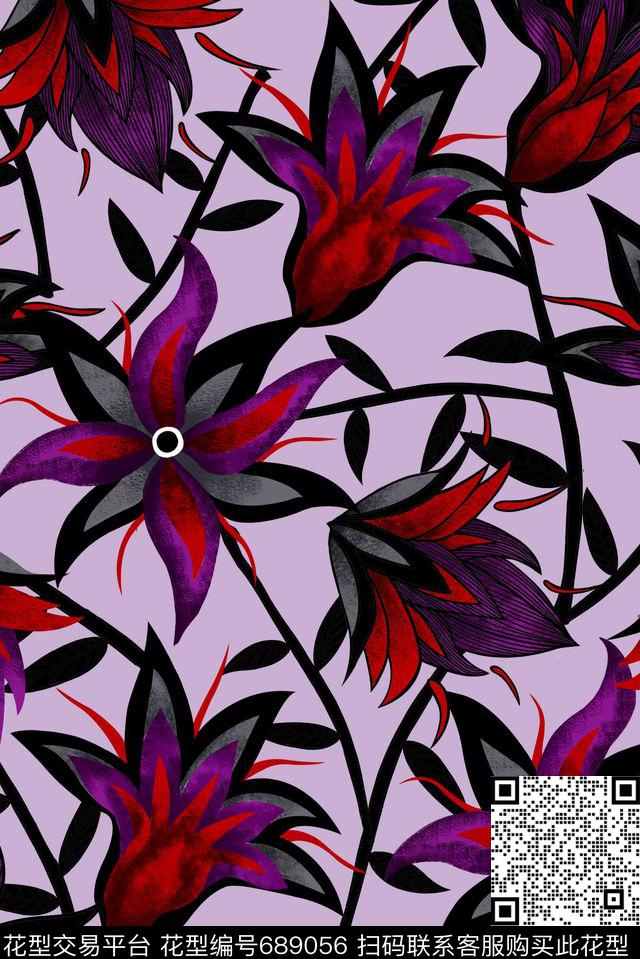 原创手绘时尚花卉花卉植物传统印花华亿平台下载（图片编号: 689056） - 瓦栏（Walan）
