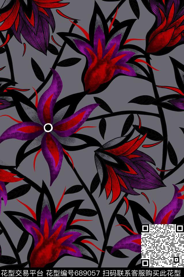 原创手绘时尚花卉花卉植物传统印花华亿平台下载（图片编号: 689057） - 瓦栏（Walan）