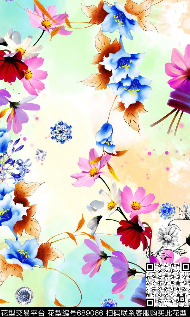肌理小碎花大花数码印花华亿平台下载（图片编号: 689066） - 瓦栏（Walan）