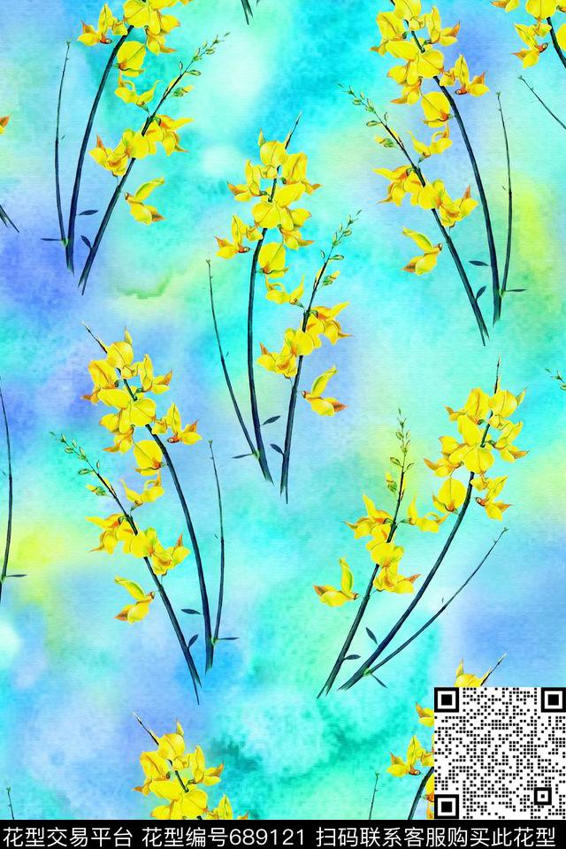水彩花卉女装数码印花华亿平台下载（图片编号: 689121） - 瓦栏（Walan）