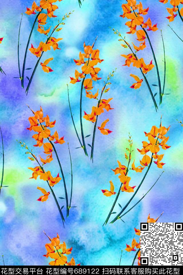 水彩花卉女装数码印花华亿平台下载（图片编号: 689122） - 瓦栏（Walan）