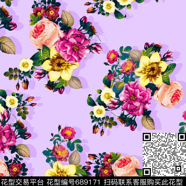 花朵花卉花叶数码印花华亿平台下载（图片编号: 689171） - 瓦栏（Walan）