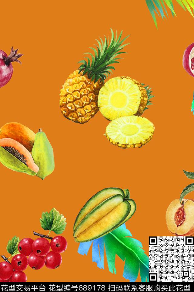 女装四方连续图案水果数码印花华亿平台下载（图片编号: 689178） - 瓦栏（Walan）