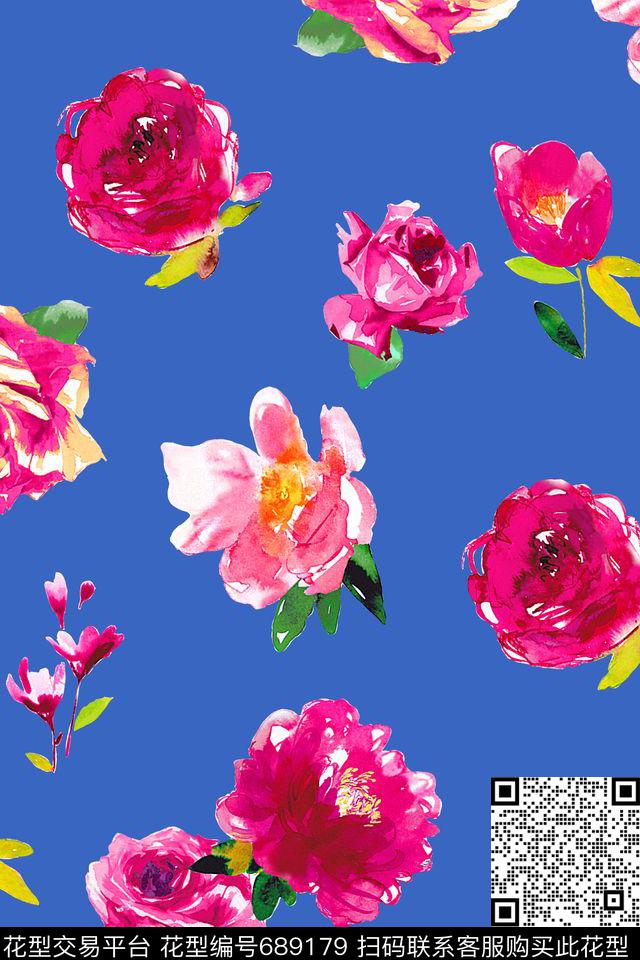 花卉女装复古数码印花华亿平台下载（图片编号: 689179） - 瓦栏（Walan）