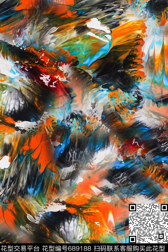 抽象羽毛艺术数码印花华亿平台下载（图片编号: 689188） - 瓦栏（Walan）