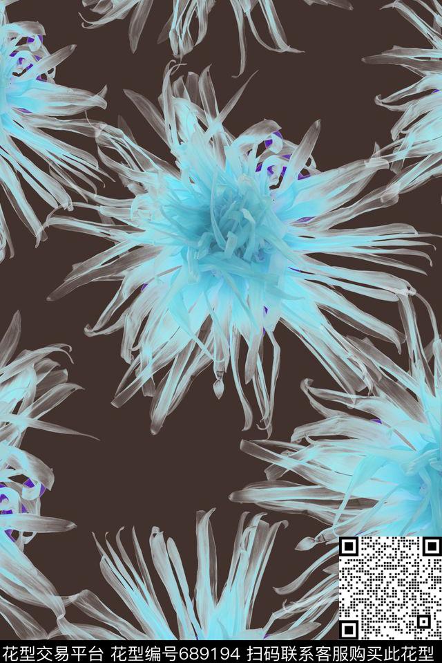 半透明手绘水仙花数码印花华亿平台下载（图片编号: 689194） - 瓦栏（Walan）