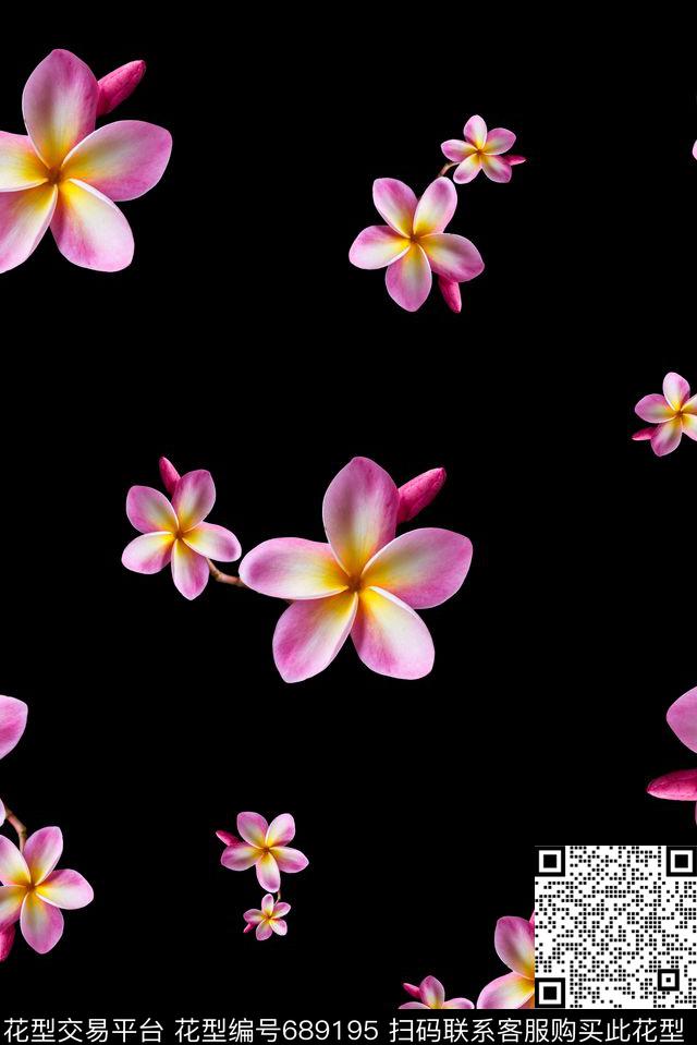 手绘错落鸡蛋花数码印花华亿平台下载（图片编号: 689195） - 瓦栏（Walan）