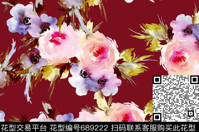 爆款手绘花卉数码印花华亿平台下载（图片编号: 689222） - 瓦栏（Walan）