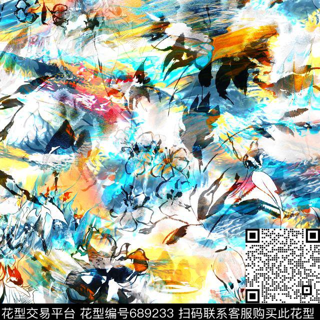 彩色泼墨海洋数码印花华亿平台下载（图片编号: 689233） - 瓦栏（Walan）