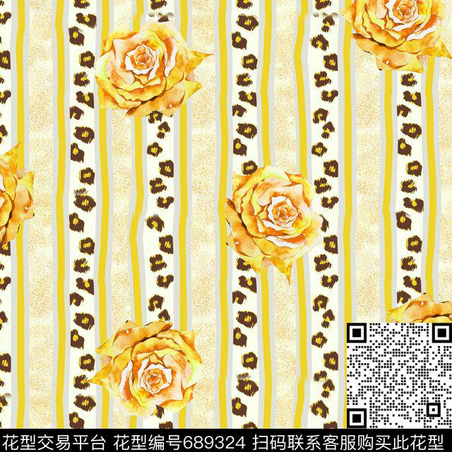 花朵花卉豹纹条纹数码印花华亿平台下载（图片编号: 689324） - 瓦栏（Walan）