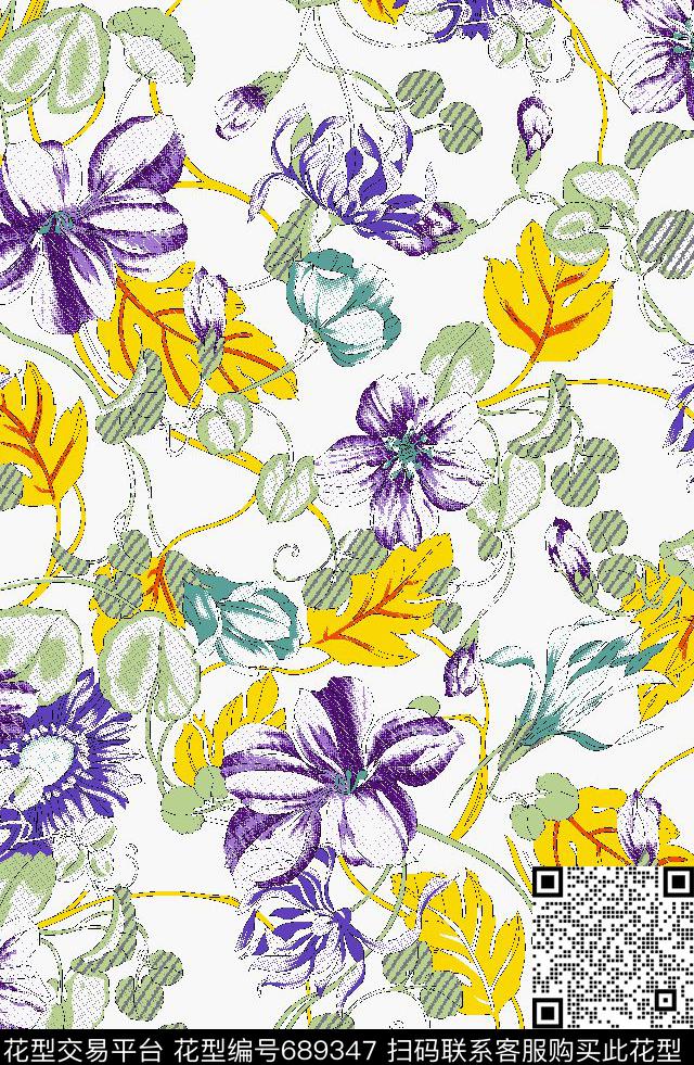 花卉花朵传统华亿平台传统印花华亿平台下载（图片编号: 689347） - 瓦栏（Walan）