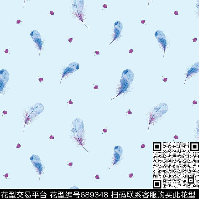 羽毛花卉大牌风数码印花华亿平台下载（图片编号: 689348） - 瓦栏（Walan）