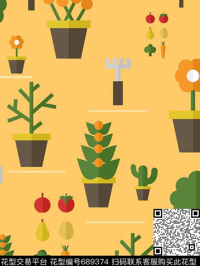 几何花卉儿童传统印花华亿平台下载（图片编号: 689374） - 瓦栏（Walan）