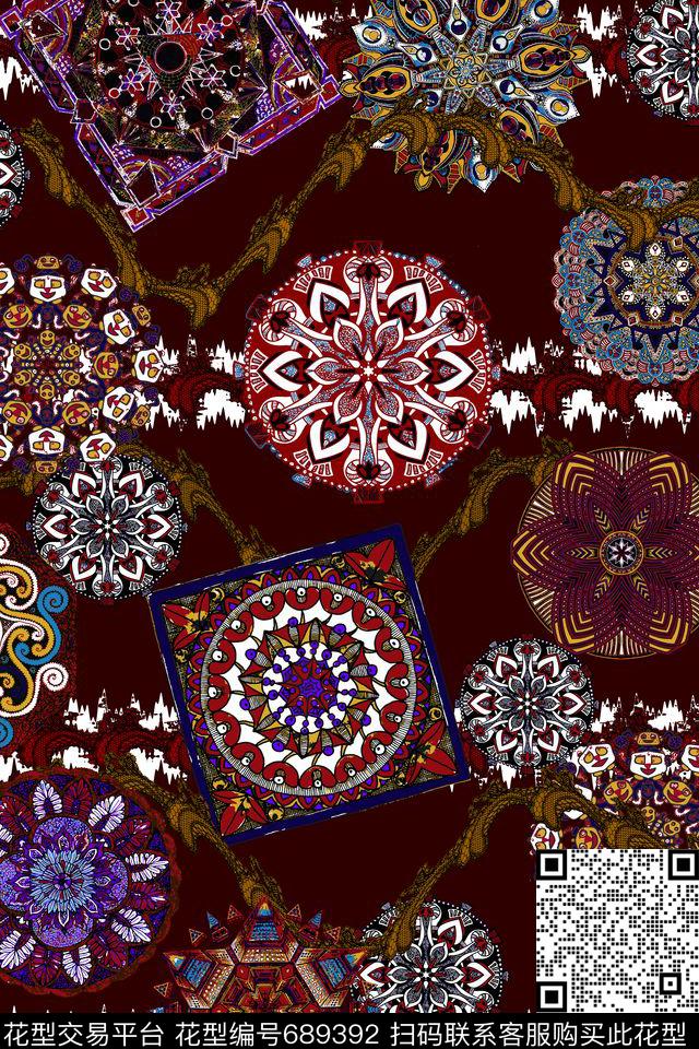 民族风复古花卉数码印花华亿平台下载（图片编号: 689392） - 瓦栏（Walan）