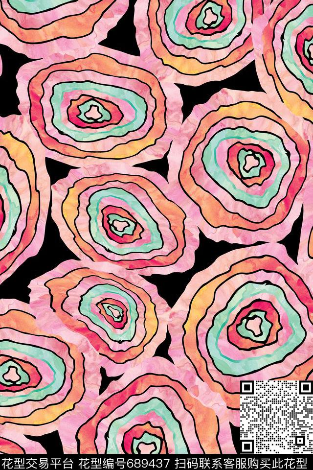 抽象水彩纹理几何圆圈数码印花华亿平台下载（图片编号: 689437） - 瓦栏（Walan）