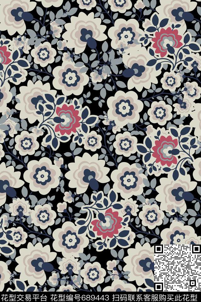 小碎花乱花花瓣传统印花华亿平台下载（图片编号: 689443） - 瓦栏（Walan）