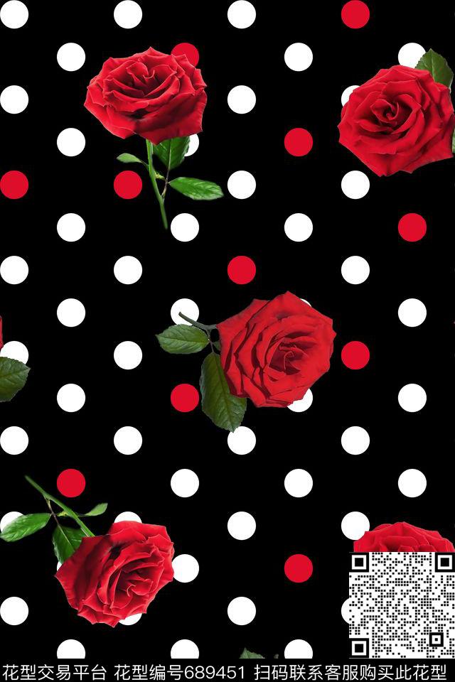 花朵花卉波点数码印花华亿平台下载（图片编号: 689451） - 瓦栏（Walan）