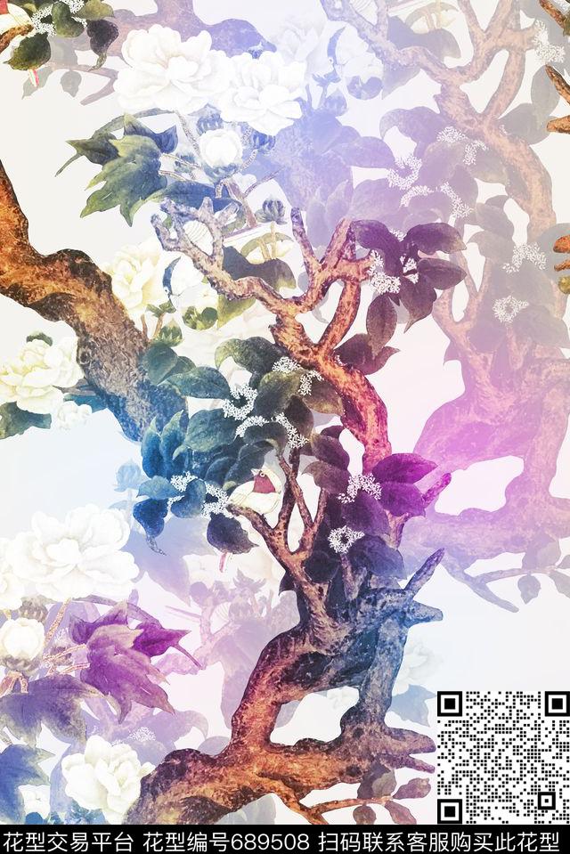 树枝枝叶花卉数码印花华亿平台下载（图片编号: 689508） - 瓦栏（Walan）