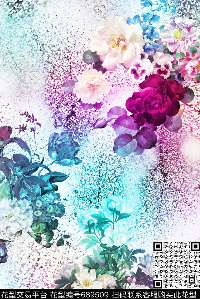 花朵大花花卉数码印花华亿平台下载（图片编号: 689509） - 瓦栏（Walan）