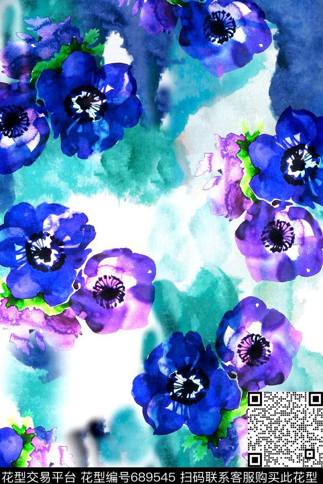 水彩、花朵花卉数码印花华亿平台下载（图片编号: 689545） - 瓦栏（Walan）