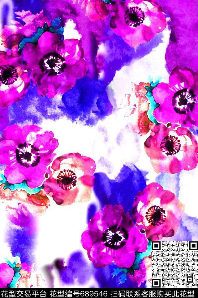 水彩、花朵花卉数码印花华亿平台下载（图片编号: 689546） - 瓦栏（Walan）