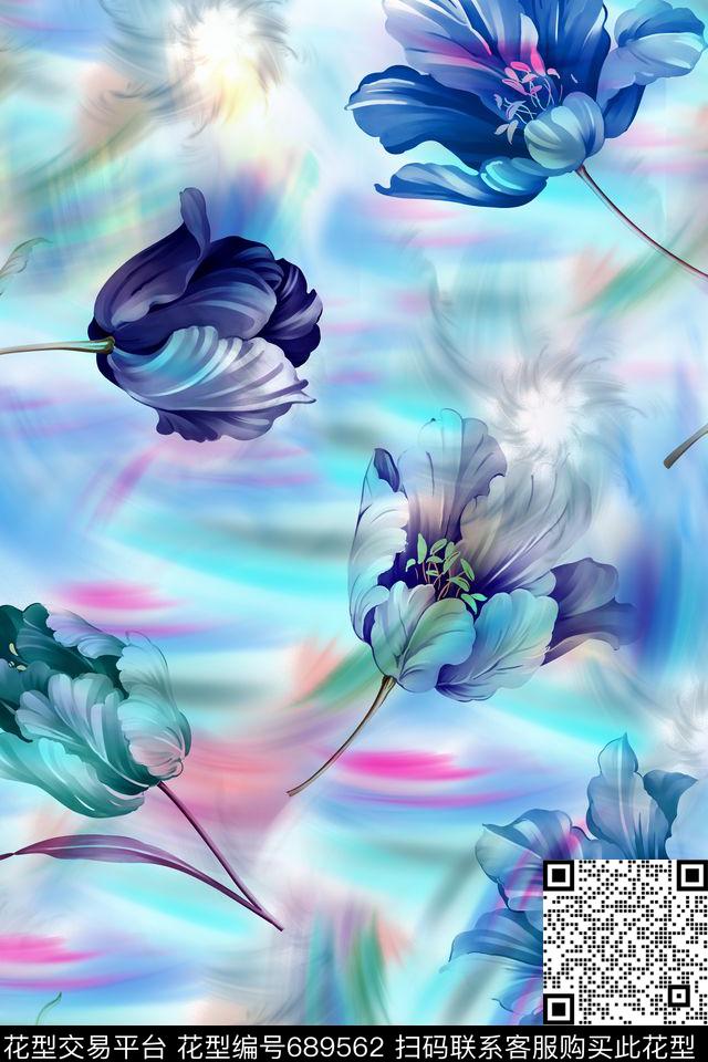 花卉花朵郁金香数码印花华亿平台下载（图片编号: 689562） - 瓦栏（Walan）