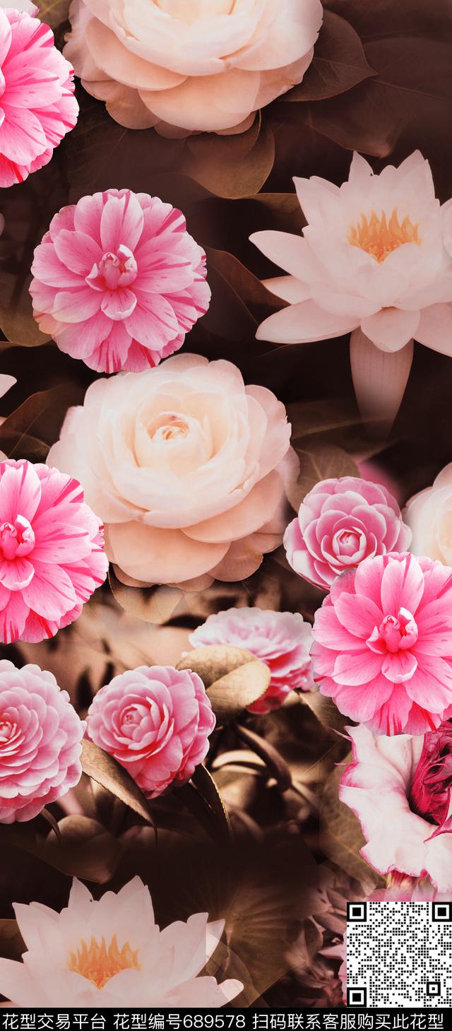 荷花花朵花卉数码印花华亿平台下载（图片编号: 689578） - 瓦栏（Walan）