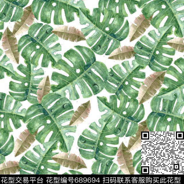清新热带棕榈叶数码印花华亿平台下载（图片编号: 689694） - 瓦栏（Walan）