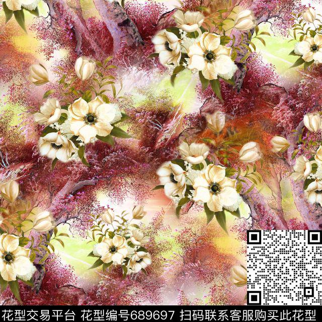乱花大花花朵数码印花华亿平台下载（图片编号: 689697） - 瓦栏（Walan）