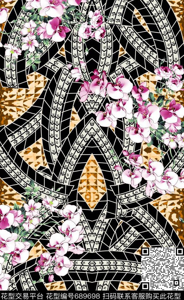 数码花朵花卉数码印花华亿平台下载（图片编号: 689698） - 瓦栏（Walan）