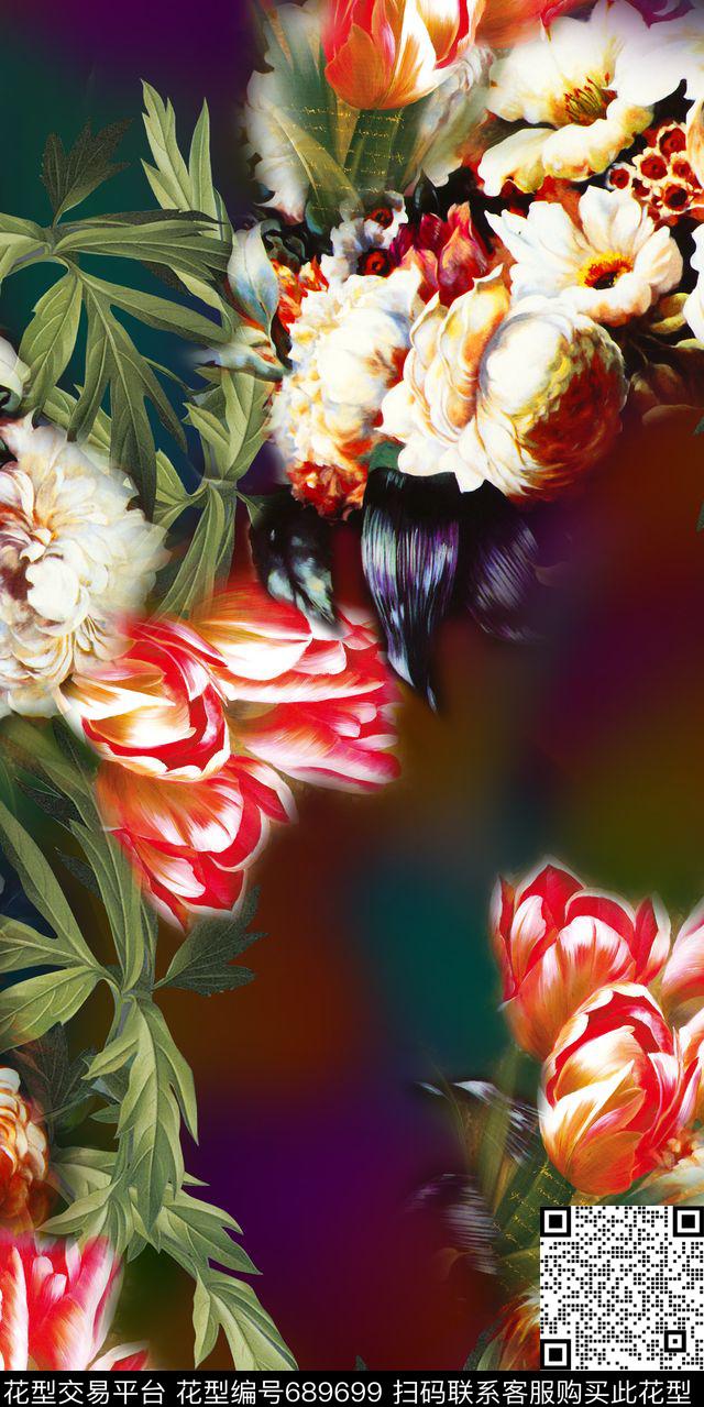 大花乱花花朵数码印花华亿平台下载（图片编号: 689699） - 瓦栏（Walan）