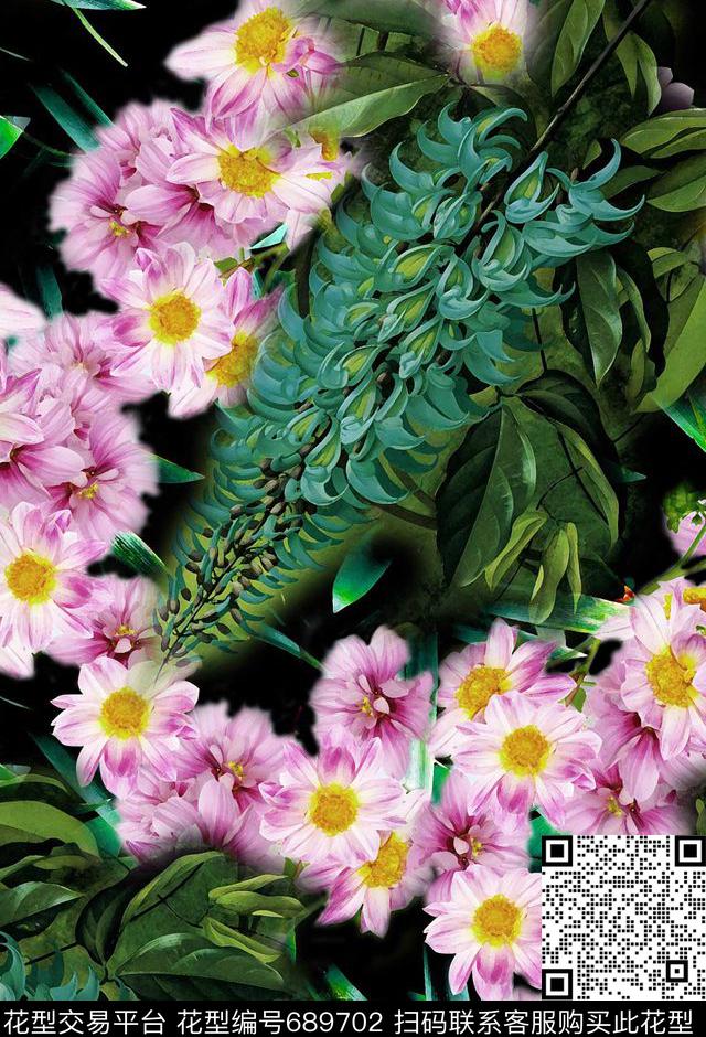 大花乱花花朵数码印花华亿平台下载（图片编号: 689702） - 瓦栏（Walan）