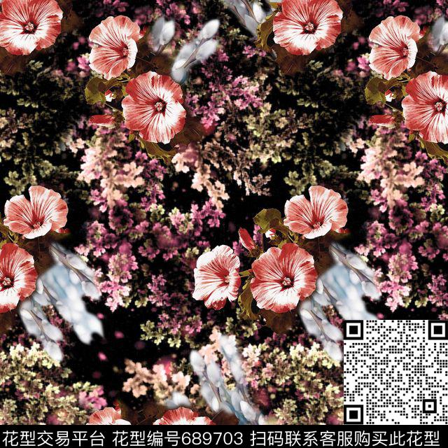 乱花大花花朵数码印花华亿平台下载（图片编号: 689703） - 瓦栏（Walan）