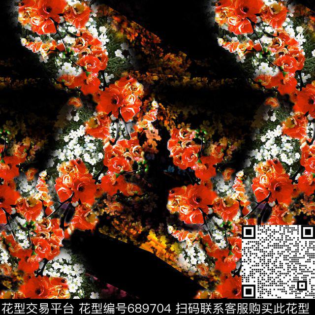 乱花大花花朵数码印花华亿平台下载（图片编号: 689704） - 瓦栏（Walan）