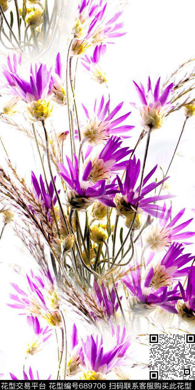 雏菊桃花乱花数码印花华亿平台下载（图片编号: 689706） - 瓦栏（Walan）