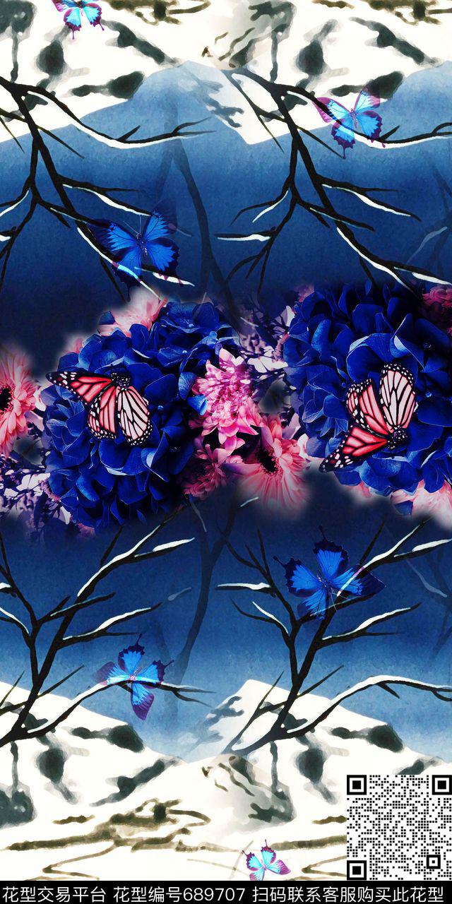 乱花大花花朵数码印花华亿平台下载（图片编号: 689707） - 瓦栏（Walan）