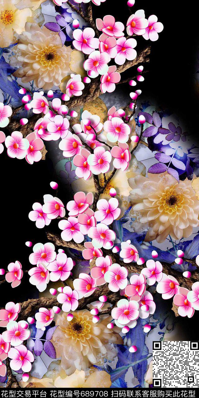 雏菊桃花乱花数码印花华亿平台下载（图片编号: 689708） - 瓦栏（Walan）
