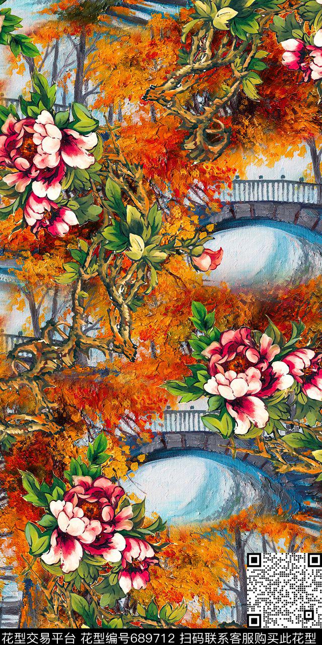 乱花玫瑰花朵数码印花华亿平台下载（图片编号: 689712） - 瓦栏（Walan）