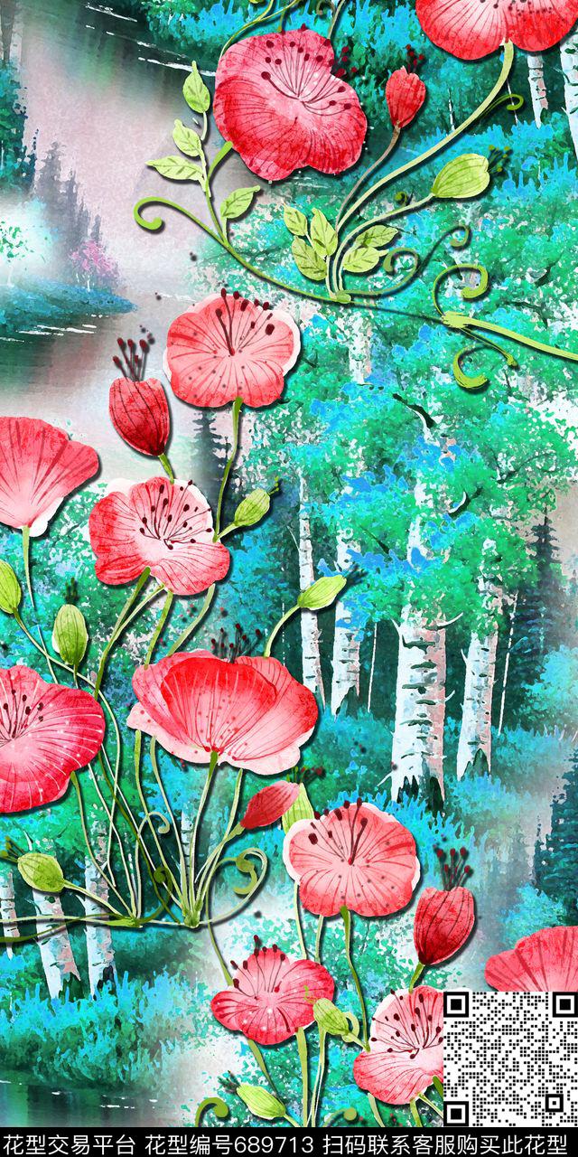 乱花大花花卉数码印花华亿平台下载（图片编号: 689713） - 瓦栏（Walan）